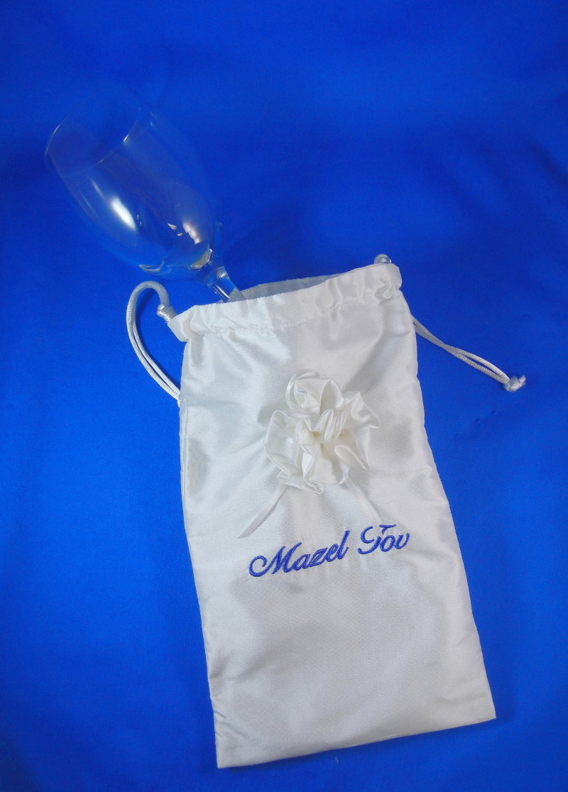 Silk Mazel Tov Bag w/ Blue Embroidered and Flower
